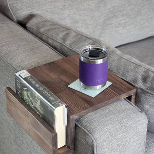 Couch Arm Rest Table with Magazine Stand